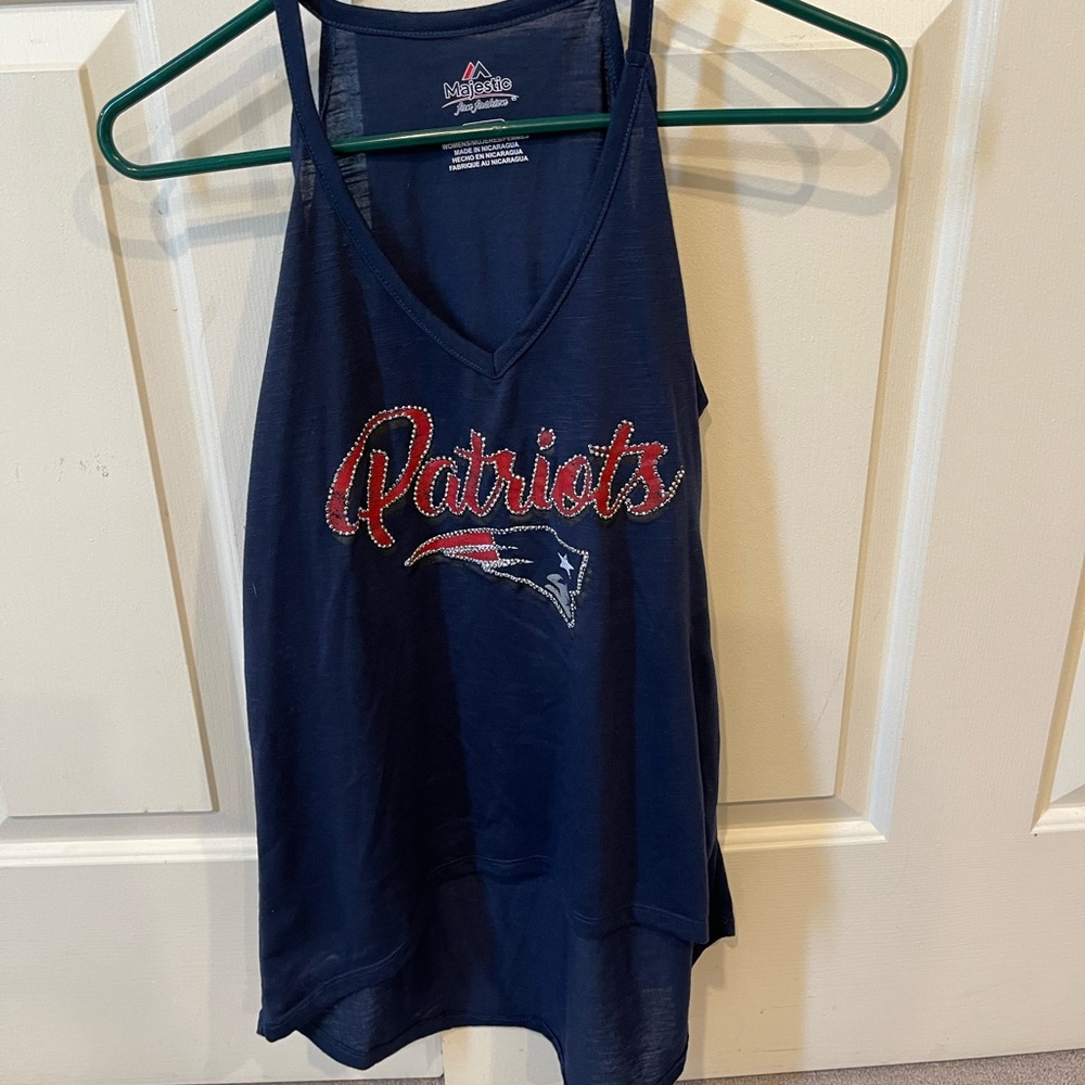 Woman’s off the shoulder Patriots shirt